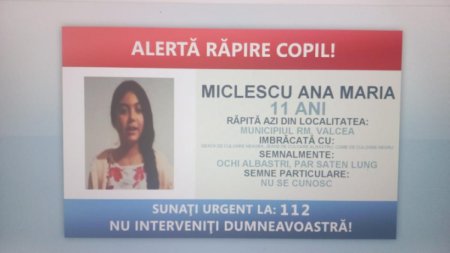 Fetita de 11 ani rapita din Ramnicu Valcea a fost gasita si adusa acasa