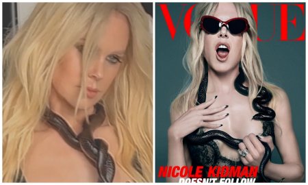 Nicole <span style='background:#EDF514'>KIDMAN</span>, cu un sarpe incolacit in jurul gatului, pe coperta Vogue