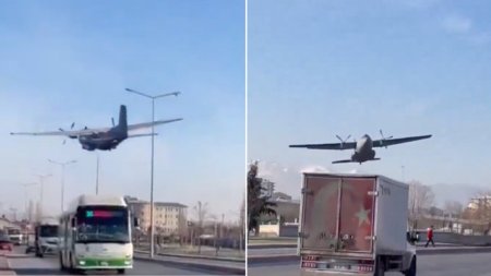 Un avion militar in deriva a speriat masinle de pe strada, inainte de aterizarea de urgenta