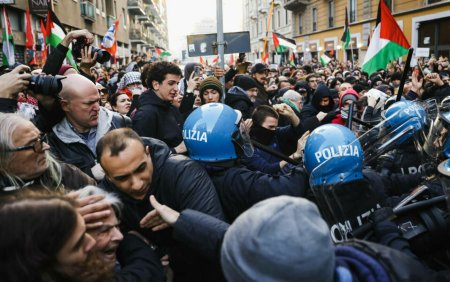 Proteste pro-palestiniene violente in Milano, de Ziua Internationala a Holocaustului: Opriti genocidul!