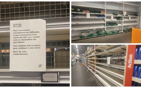 Rafturi <span style='background:#EDF514'>GOALE</span> in supermarketurile din Bruxelles, in urma protestelor fermierilor. Camioanele care fac aprovizionarea, blocate