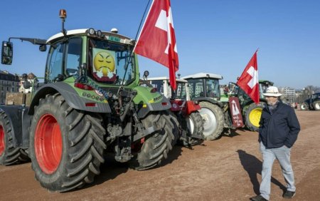 Primele proteste ale fermierilor din Elvetia au inceput la Geneva. <span style='background:#EDF514'>DEFILARE</span> de tractoare pe strazi