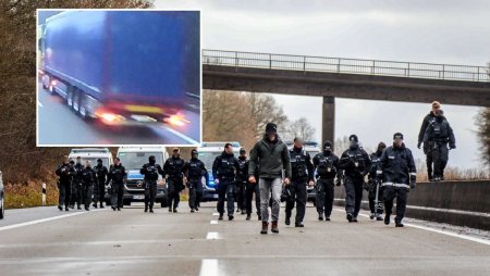 <span style='background:#EDF514'>SOFER DE TIR</span> cautat de politie dupa ce a tras in alt camionagiu care-l depasea pe autostrada, in Germania: Un Mercedes Actros albastru