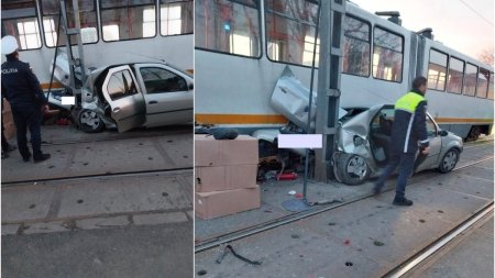 Accident intre o masina si un tramvai, in Bucuresti | Circulatia este blocata pe liniile 1, 10, 11, 25 si 47