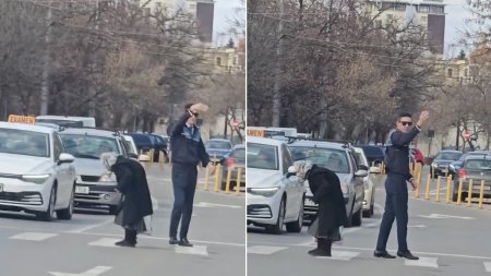Asa arata normalitatea: Politist din Ploiesti, surprins cand intrerupe examenul auto pentru a ajuta o bunicuta sa traverseze strada