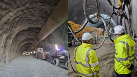 Primul tunel de autostrada din Romania, sapat aproape jumatate. Sute de muncitori si utilaje lucreaza 24 din 24