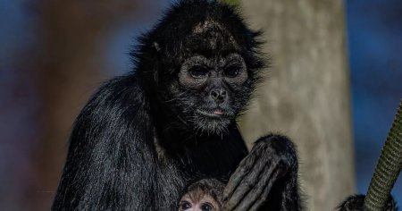 Un pui rar de maimuta paianjen, specie pe cale de disparitie, s-a nascut in Anglia. Cum arata micutul Olive VIDEO