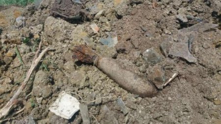 Bomba cu aruncator din al Doilea Razboi Mondial, gasit intr-un parau din Harghita