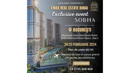 Andreea Popa, CEO Emax Real Estate Dubai, organizeaza la Bucuresti un eveniment exclusiv in colaborare cu prestigiosul dezvoltator SOBHA Dubai