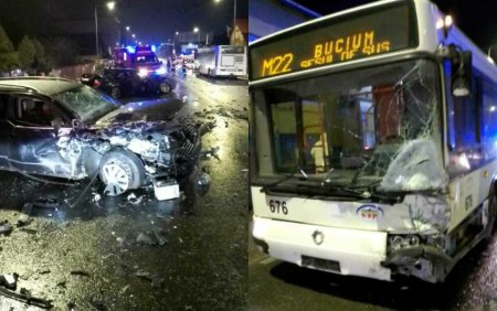 Doua masini si un autobuz, implicate intr-un accident rutier. Trei adulti si un minor primesc ingrijiri medicale | FOTO