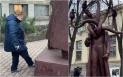 Reactia sculptorului a carui statuie a fost lovita cu piciorul de o femeie la Iasi: 