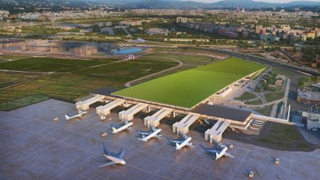 Orasul din Europa care va avea primul aeroport din UE cu o <span style='background:#EDF514'>PODGORIE</span> pe acoperis. Imagini cu terminalul care va fi acoperit cu vita de vie