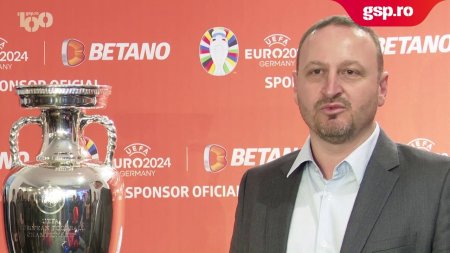 Trofeul EURO a ajuns la Bucuresti » Dragos Mindreci, Manager Betano, prezinta trofeul impreuna cu Ciprian Marica: 