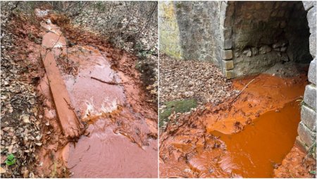 Alerta de poluare in Bihor! Apa rosie dupa ce o mina s-a prabusit