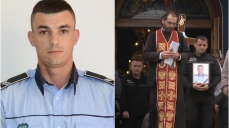 Radu, politistul din Sibiu omorat in timp ce dirija traficul, a fost condus pe ultimul drum. Agenti din toata tara au venit la inmormantare