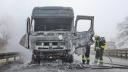 Cabina camionului unui sofer roman, in flacari pe o autostrada din Germania: A avut noroc!