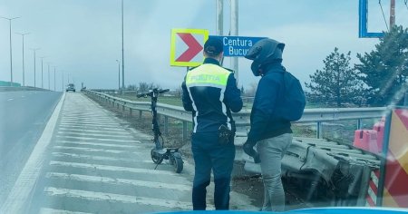 Cu trotineta pe autostrada, plimbarea nebuna a unui roman. <span style='background:#EDF514'>POLITIA ROMANA</span>: Pe cat de interzis, pe atat de periculos