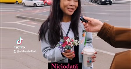Surpriza de proportii a unei asiatice abia sosite in Romania. A primit flori de 1 Martie, pentru prima oara in viata ei VIDEO