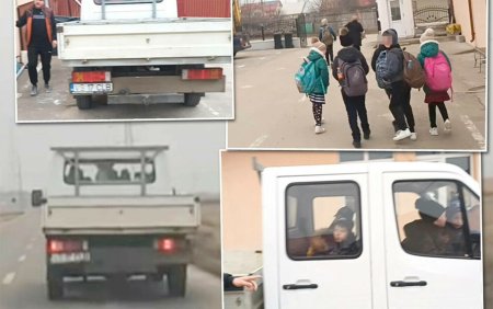 Copii dusi la scoala in Vaslui in camioneta, ingramaditi cate 10-12 odata. La destinatie, sunt descarcati pe santier VIDEO