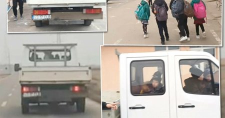 Copii dusi la scoala in Vaslui ingramaditi cate 10-12 odata intr-o camioneta. Sunt lasati pe un santier, printre utilaje VIDEO