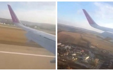 Aterizare ratata pe aeroportul din Cluj-Napoca. Imaginile surprinse de un pasager