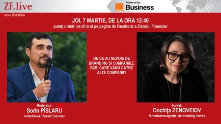 ZFLive: De ce au nevoie de branding si companiile B2B, care vand catre alte companii? Urmariti ZF Live joi, 7 martie, ora 12:40 cu Dochita ZENOVEIOV, <span style='background:#EDF514'>FONDATOAREA</span> agentiei de branding Inoveo