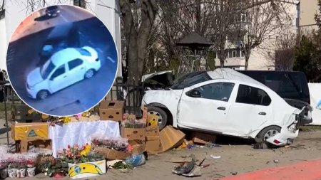 Accident filmat in Iasi, dupa o manevra inexplicabila | Doua masini au spulberat gardul unei biserici, chiar in timpul <span style='background:#EDF514'>SLUJBE</span>i