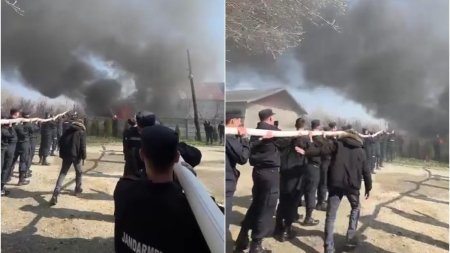 Sute de elevi de la Scoala de Jandarmi din Dragasani au stins un incendiu inainte sa depuna <span style='background:#EDF514'>JURAMANTUL</span>