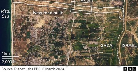Israelul a construit un drum care imparte in doua Fasia Gaza, arata imagini prin satelit