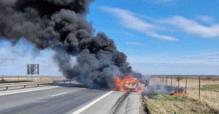 Accident cu patru masini, un mort si cinci raniti. Un alt autoturism a luat foc in mers pe A1