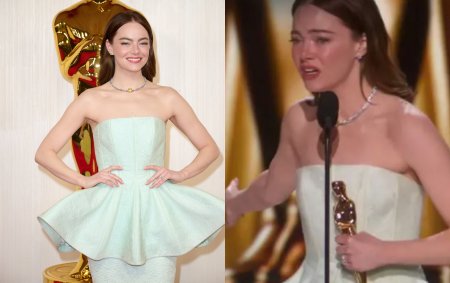 Emma <span style='background:#EDF514'>STONE</span>, accident vestimentar la Premiile Oscar 2024. Rochia i s-a rupt inainte de a primi trofeul pentru cea mai buna actrita