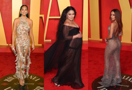 Cele mai transparente rochii purtate de vedete la petrecerea Vanity Fair, dupa decernarea Premiilor Oscar 2024. Actrita insarcinata a purtat negru