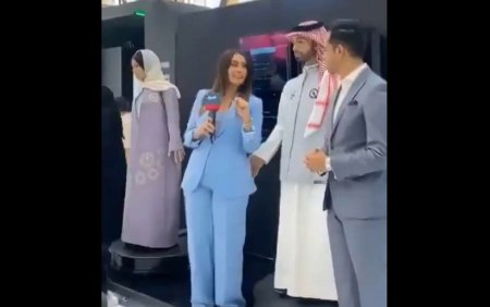 Muhammad, primul <span style='background:#EDF514'>ROBOT UMANOID</span> arab, a pus mana pe fundul unei femei la prima sa aparitie publica VIDEO