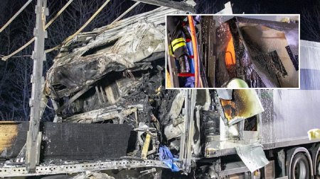 <span style='background:#EDF514'>SOFER ROMAN</span> de TIR mort in cabina facuta scrum, de unde pompierii l-au scos abia dupa ce au stins focul, pe o autostrada germana