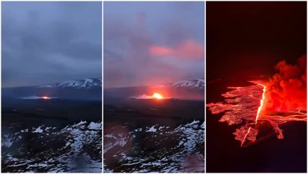 Video cu momentul in care incepe eruptia <span style='background:#EDF514'>VULCANULUI</span> din Islanda, care a deschis in pamant o fisura de 3 km lungime