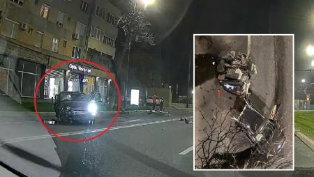 Sofer de 19 ani, filmat cand coboara nevatamat dintr-o masina rupta in doua, pe un bulevard din Oradea | VIDEO