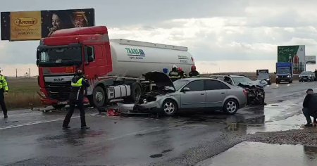 Pericol de explozie din cauza unui carambol rutier produs in fata unei <span style='background:#EDF514'>BENZINARII</span> VIDEO