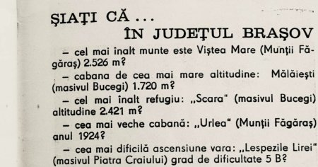 Superlativele <span style='background:#EDF514'>MONTANE</span> ale Brasovului, publicate in perioada comunista. Cate dintre ele au ramas