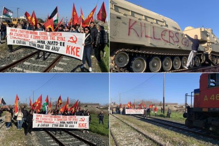 Grecia: Activisti <span style='background:#EDF514'>COMUNISTI</span> pro-rusi au oprit un tren NATO incarcat cu echipament destinat Europei de Est