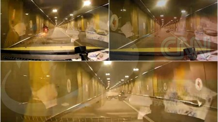 Imagini teribile de la accidentul din <span style='background:#EDF514'>PASAJUL UNIRII</span>, Bucuresti. Momentul in care motociclistul se izbeste de pereti