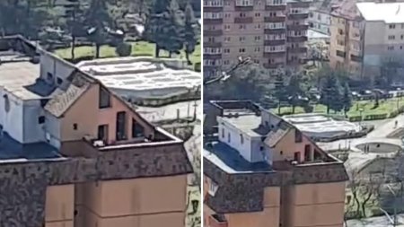 VIDEO Un brasovean si-a construit propria <span style='background:#EDF514'>VILA</span> pe acoperisul unui bloc cu 8 etaje. Cum arata constructia care are toate avizele