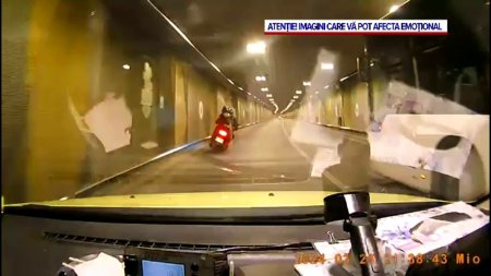 Manevra iresponsabila a motociclistului grav ranit in Pasajul Unirii. Ce a surprins ca<span style='background:#EDF514'>MERA</span> de bord a unui TAXI