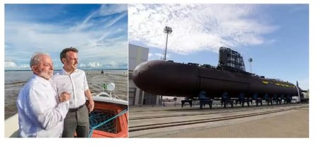 Un submarin franco-b<span style='background:#EDF514'>RAZI</span>lian, lansat la apa de Lula si Macron