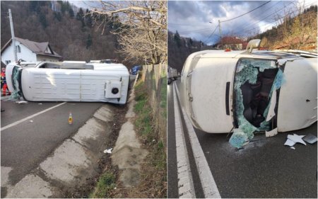 Cinci oameni, la spital, dupa ce microbuzul in care se aflau s-a rasturnat, in judetul Suceava