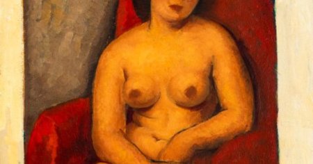 Nud in fotoliu rosu, <span style='background:#EDF514'>PICTURA</span> lui Tonitza care o ilustreaza pe fiica cea mare a artistului, vanduta cu 90.000 de euro