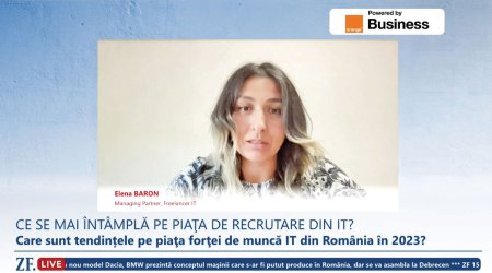 ZF LIVE. Un semnal prost pentru economie: IT-ul, cel mai efervescent sector, a inghetat. Elena Baron, Managing Partner, Freelancer IT: Inainte din doua <span style='background:#EDF514'>INTERVIURI</span> trimiteam doi oameni. Acum e nevoie de trei-patru gasim pe cineva care sa fie conform cerintelor companiei VIDEO