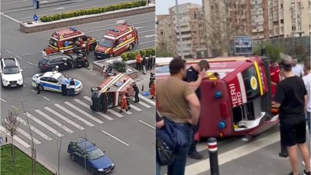 Grav accident cu o ambulanta in Bucuresti. Circulatia este restrictionata in zona <span style='background:#EDF514'>PANDURI</span>