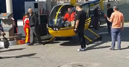 Un elicopter a alimentat la o benzinarie din Curtea de Arges. Baiatul de la Peco i-a facut oare si parbrizul? VIDEO