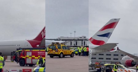 Incident la Aeroportul <span style='background:#EDF514'>HEATH</span>row din Londra: Doua avioane de pasageri s-au ciocnit pe pista VIDEO