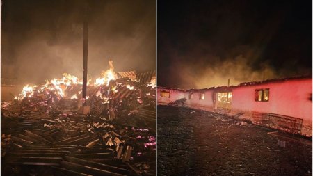 Incendiu puternic la un saivan, in Ostrov, judetul Constanta. Au ars 200 de oi, sute de baloti de paie si trei tone de cereale